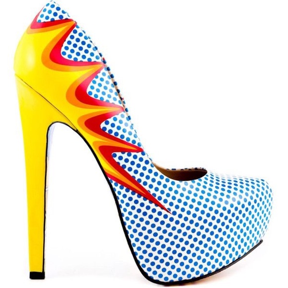 TAYLOR SAYS TALIA COMIC EXPLOSION blue white polka dot yellow red platform heels - Picture 3 of 14